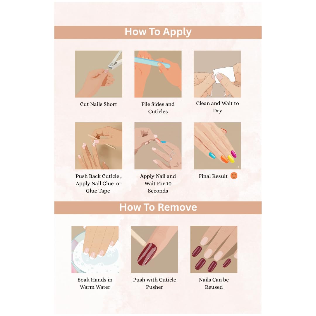 MINDORA Press On Artificial Nails | Artificial Nails for Women & Girls | Reusable False Nails with Glue | Long Lasting, Natural Gloss| Matt Finish | Nail Extension Set for Party & Everday Wear (Design - 9 Blue - Skihn Brown) - View 2 of 4