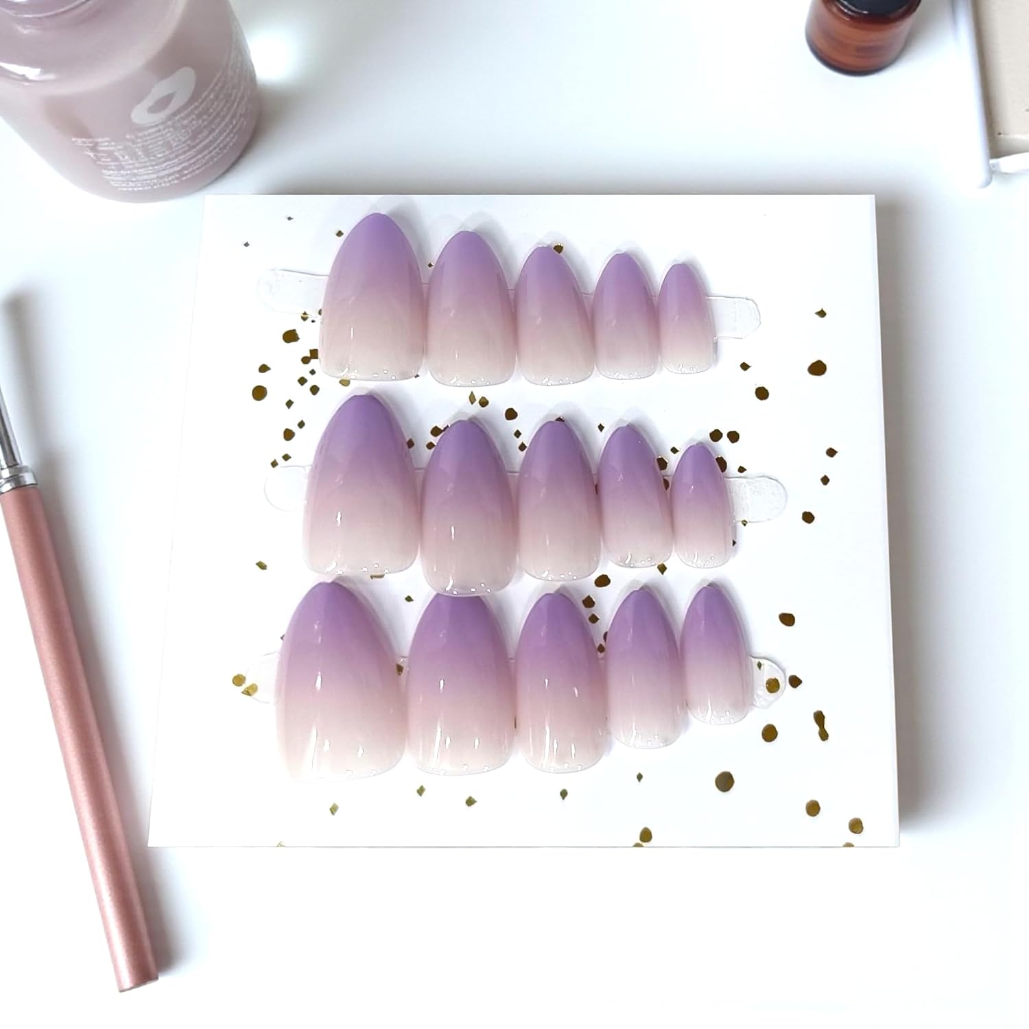 MINDORA Press On Artificial Nails | Artificial Nails for Women & Girls | Reusable False Nails with Glue | Long Lasting, Natural Gloss| Matt Finish | Nail Extension Set for Party & Everday Wear (Design - 12 Purple -Ombre) - View 3 of 4