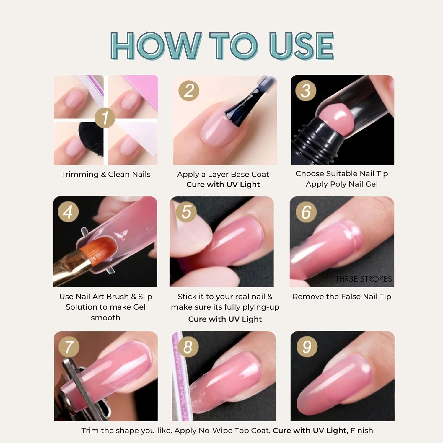Poly Nail Gel Extension Kit for UV Art, Set (8in1) - Needs 2-3 Time Practice (SSD) (Pink) - View 3 of 6