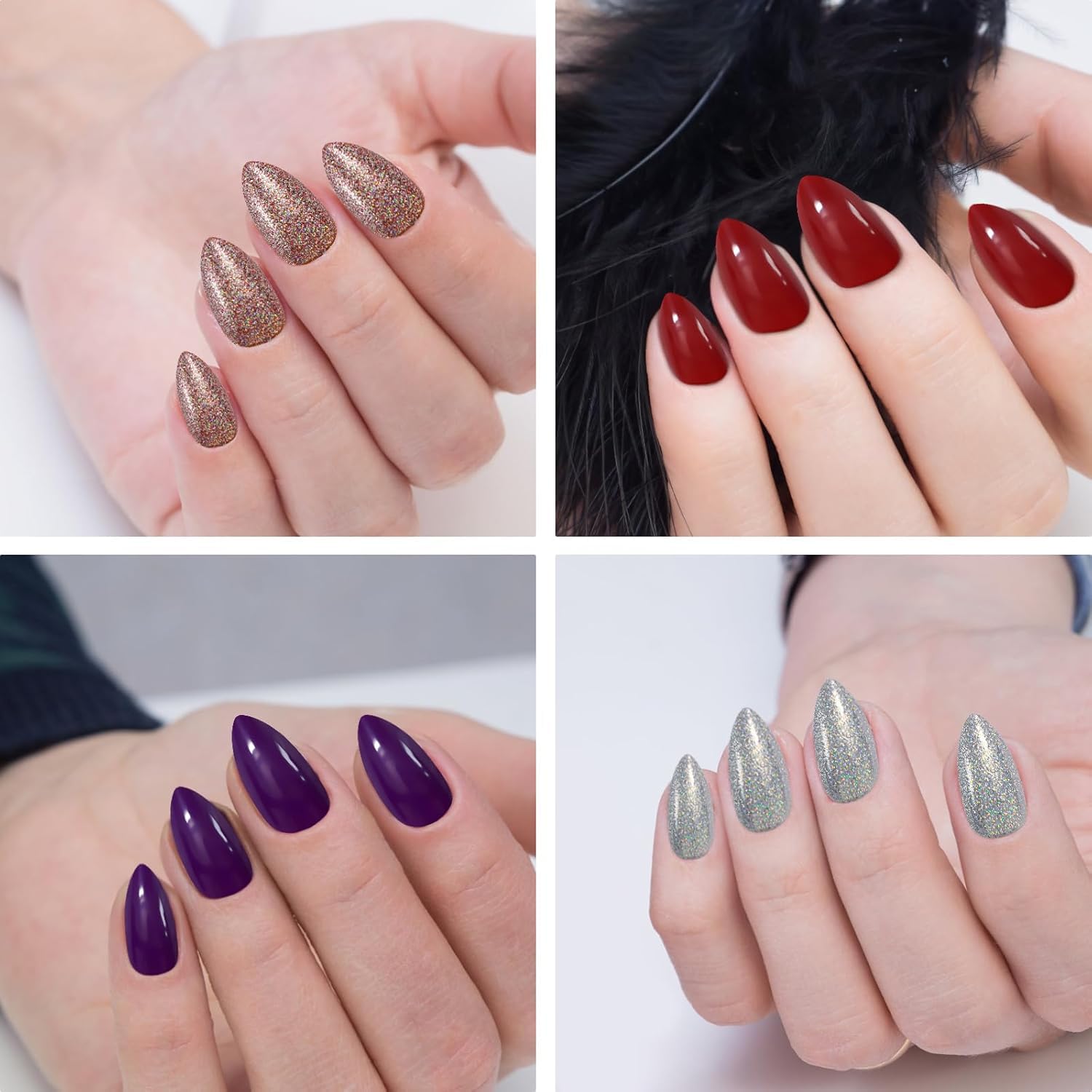 NAILWIND 120 Pcs Soft Gel Nails | Medium Round Artificial Nails Extensions | Combo in 5 Colors With Glue Stickers | Acrylic Nails Press ons for Women Girls (02) - View 5 of 5
