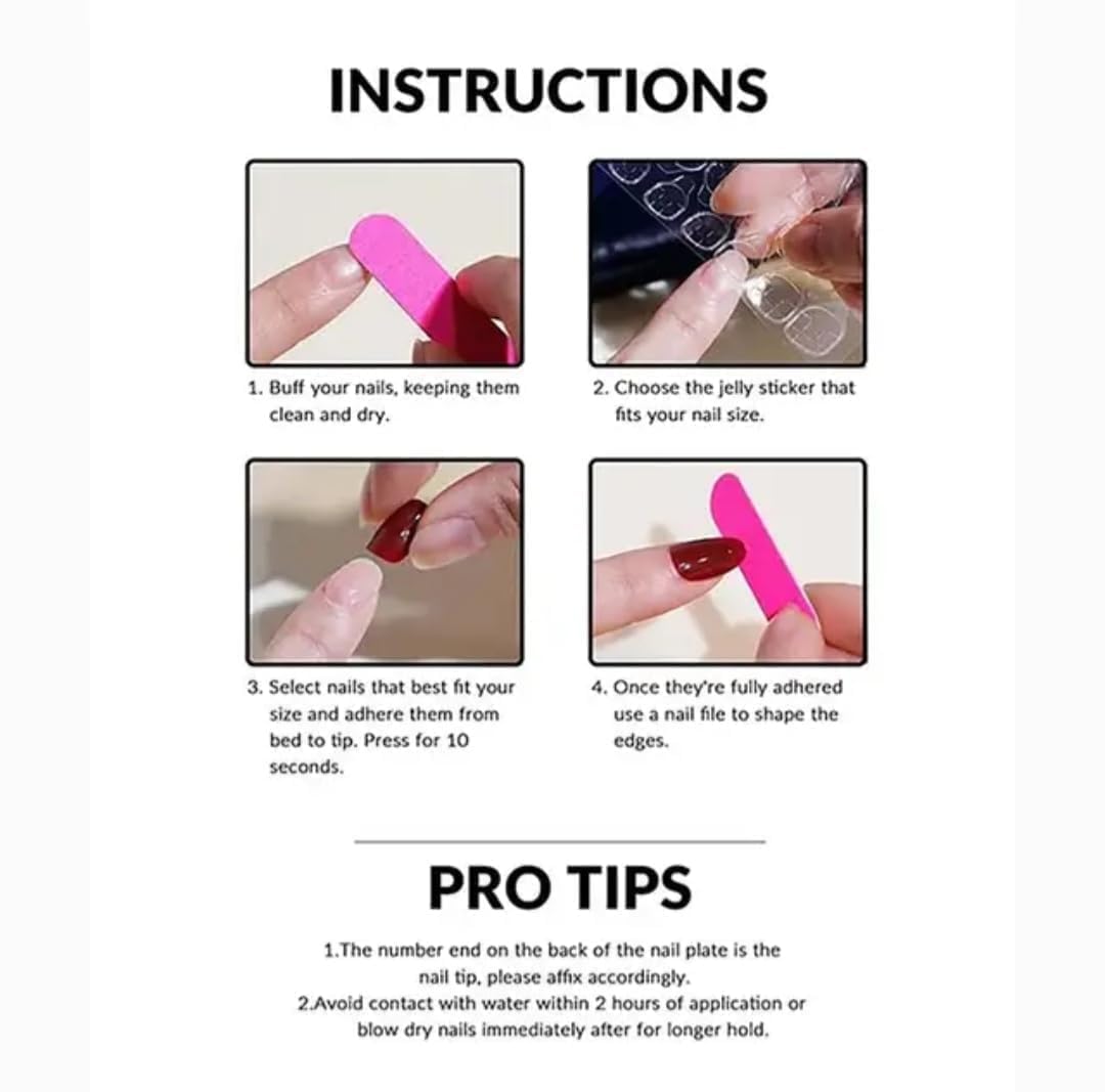 Gloss & Go 24 Reusable Artificial Fake Nail Set| Dark Red Color With White Heart Design Short Rounded Glossy Nails| Lightweight & Long Lasting| Quick Fix For Festivals & Special Occasions - View 3 of 8