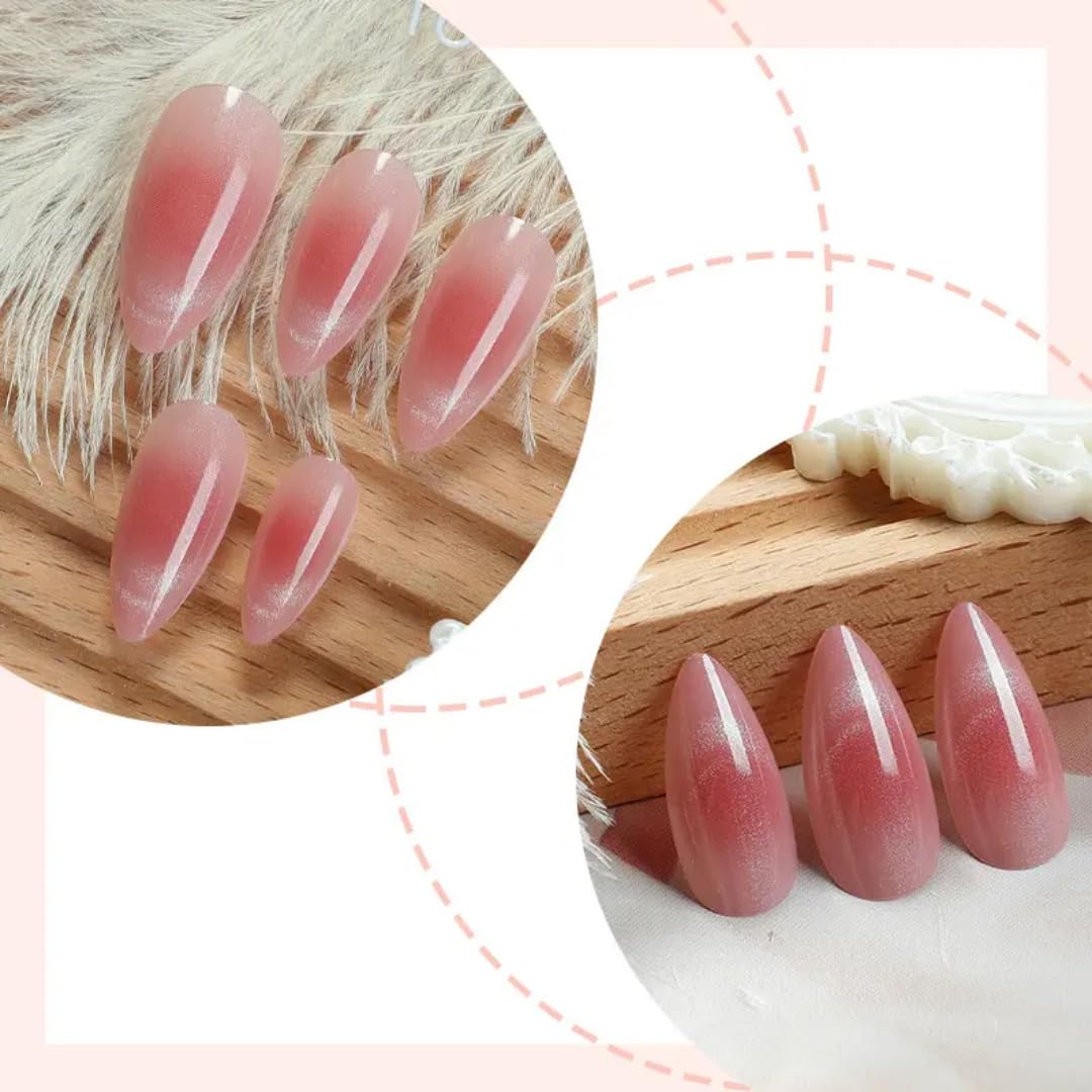 Ombre Pink Almond Press On Nails Kit for Women And Girls Fake Nail Extension | Reusable Nail Extension For Women With Glue Tab | Long Lasting Glossy Finish Artificial Nails | Easy to Apply Fake Nails for Salon Look at Home | Stick-On Manicure Kit For Parties, Weddings And Gifts | Trendy Nail Art Set for All Occasions - View 5 of 6