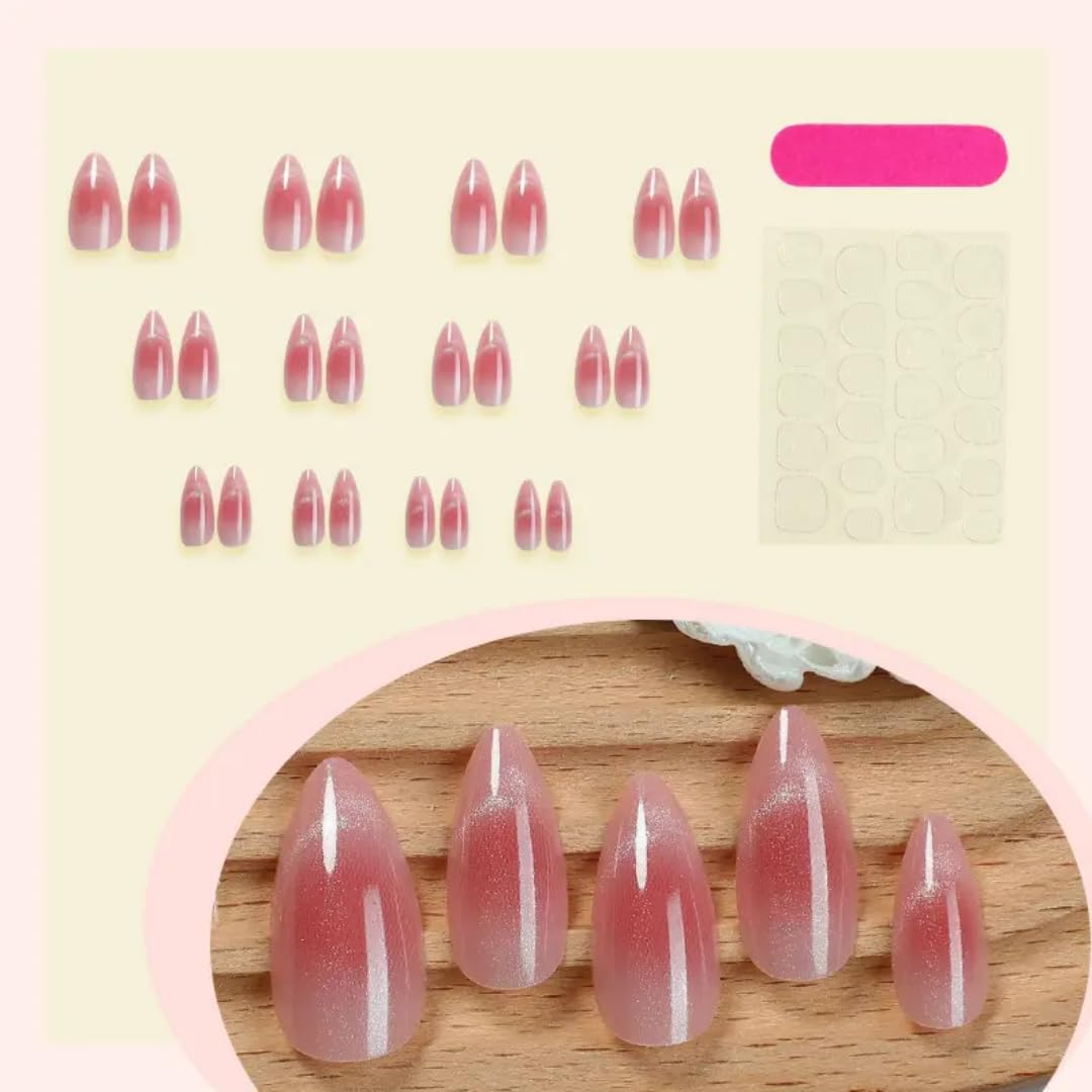 Ombre Pink Almond Press On Nails Kit for Women And Girls Fake Nail Extension | Reusable Nail Extension For Women With Glue Tab | Long Lasting Glossy Finish Artificial Nails | Easy to Apply Fake Nails for Salon Look at Home | Stick-On Manicure Kit For Parties, Weddings And Gifts | Trendy Nail Art Set for All Occasions - View 6 of 6