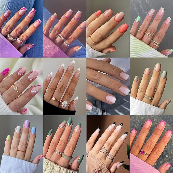 acrylic translucent press on nails artifical designer 3D white bow & pearl with pink glitter color nails extension 12 pieces combo set with kit beautiful fake false nails(Nail Art Pack of- 1) - View 3 of 4