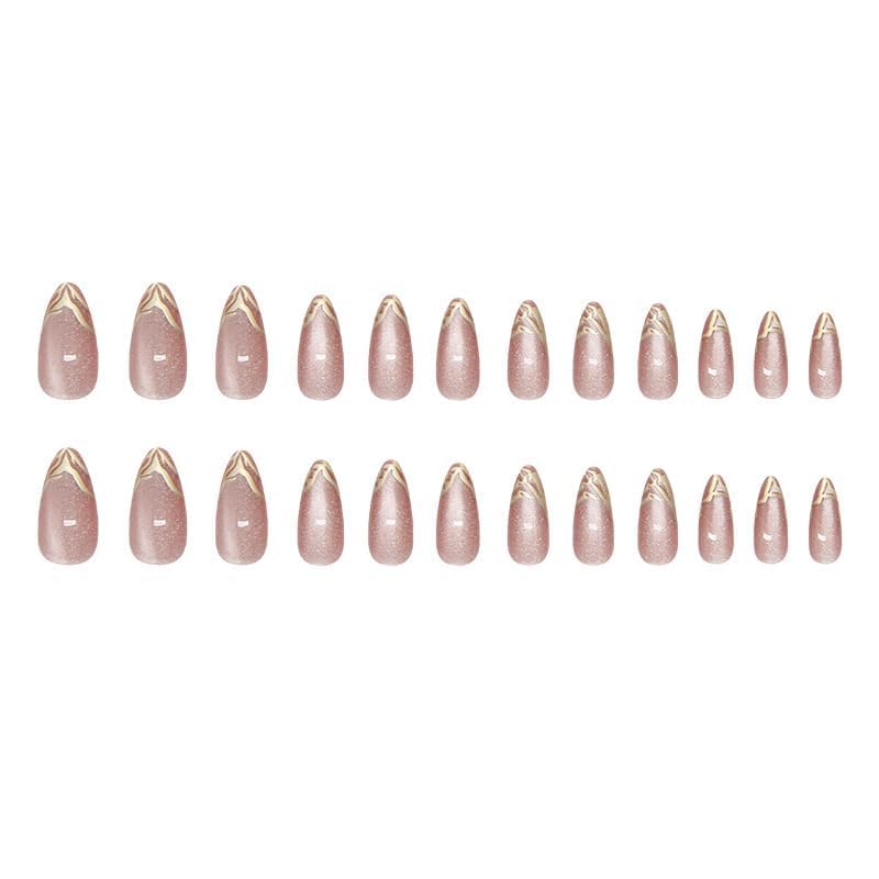 Peach Cat Eye Golden Tip Almond Press On Nails Kit for Women And Girls Fake Nail Extension | Reusable Nail Extension For Women With Glue Tab | Long Lasting Glossy Finish Artificial Nails | Easy to Apply Fake Nails for Salon Look at Home | Stick-On Manicure Kit For Parties, Weddings And Gifts | Trendy Nail Art Set for All Occasions - View 5 of 8