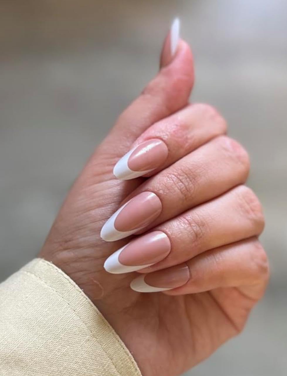 HAPPY FINGERS Artificial Nails - Pack of 24 Almond Shape Press-On With White French | Nails for Women & Girls | Reusable, Pre-Designed | Perfect Decorative Bridal Fake Nails for Girls (Silky Nude) - View 5 of 5