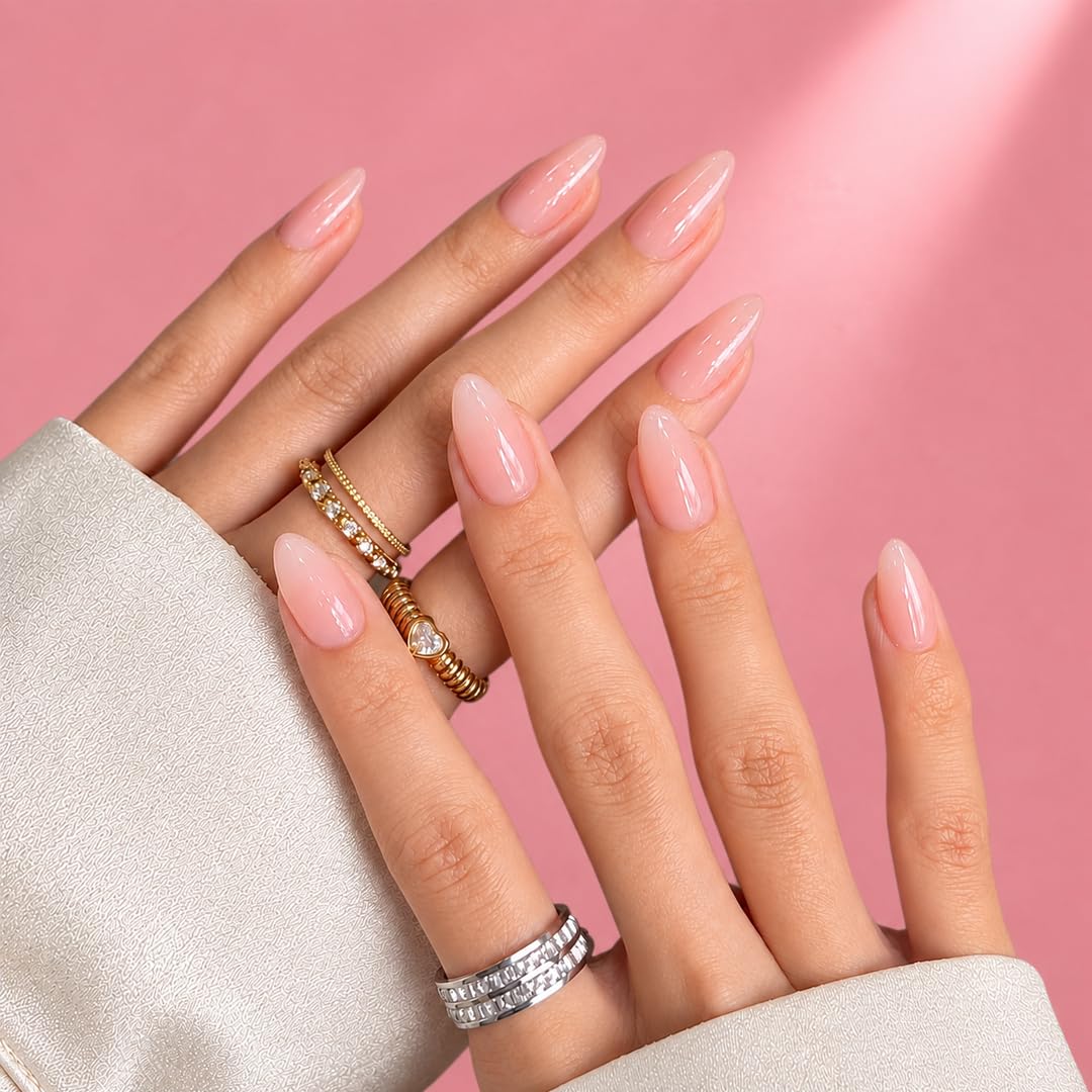 Press On Nails for Women | Light Pink Nude Almond Fake Nails 24 Pieces | Reusable Artificial Nail Tips | Stick On Nails | Easy Apply Manicure for Party Wedding Daily Wear - View 6 of 6