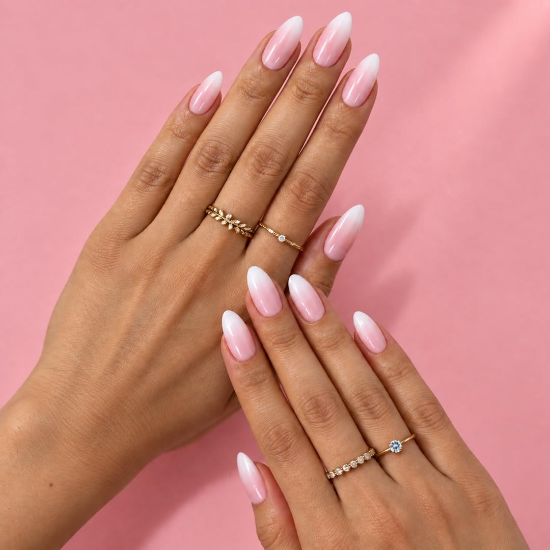 Press On Nails for Women | Glossy Pink Almond Fake Nails 24 Pieces | Reusable Artificial Nail Tips | Easy Apply Stick On Nails | Manicure for Party Wedding Daily Wear - View 4 of 5